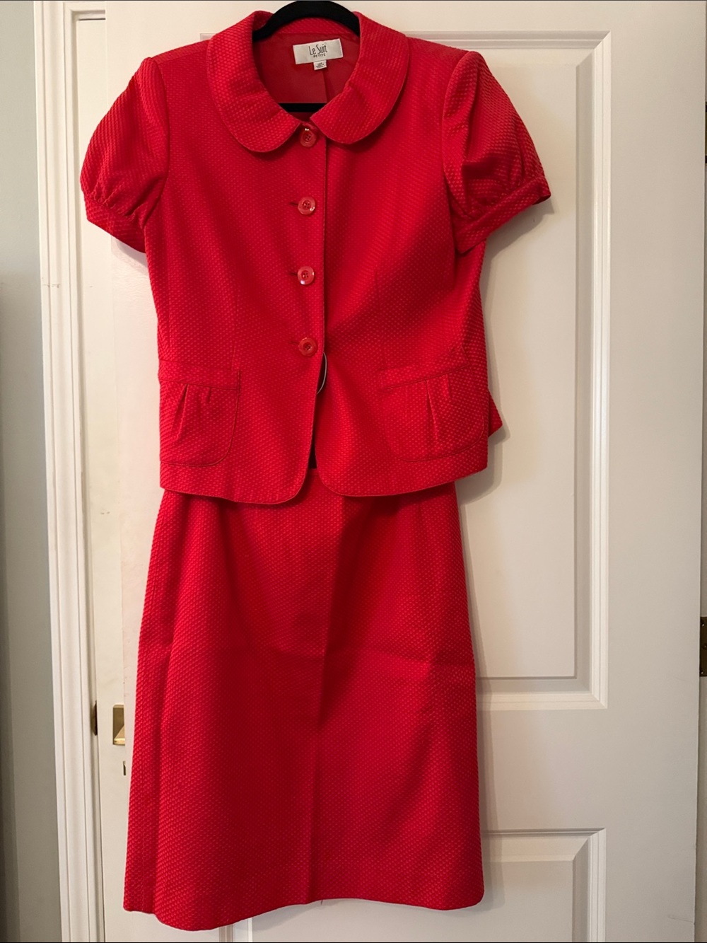 Le Suit womens Bright Red Two-Piece Dress and Jacket Set